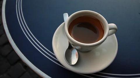 Italian Espresso Coffe Over Table, Close Up Panoramic Stock-Footage 79705668