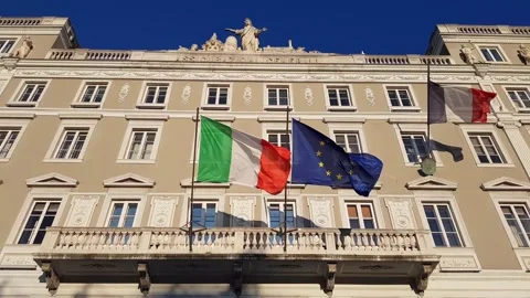 Italian EU Flags Stock Footage 146038462
