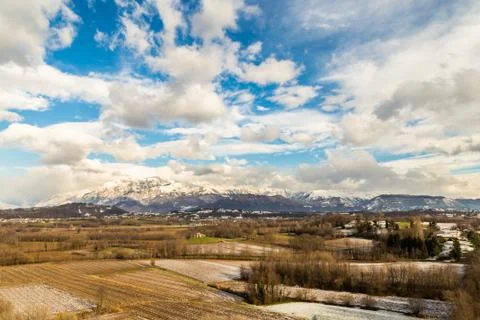 Italian fields with snow Stock Photos