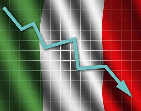 The Italian flag and arrow graph going down Stock Illustration