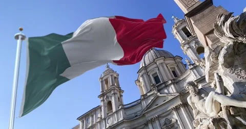 The italian flag flapping over Piazza Navona Stock Footage 148683025