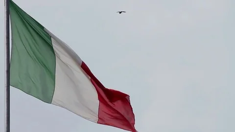 Italian flag fluttering (with bird) Stock Footage