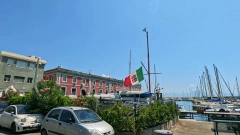 Italian Flag Waves in Naples Harbour Stock Footage 313264683