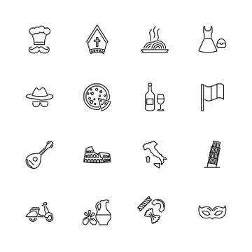 Italian - Flat Vector Icons Stock Illustration
