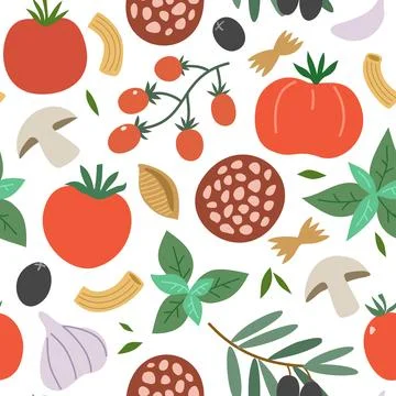 Italian food vector elements for design. Pasta, tomatoes, spices and. mushr.. Stock Illustration