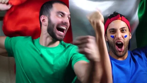 Italian Friends Celebrating with Italy Flag Stock Footage