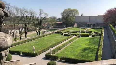 Italian Garden and statue in Volta Mantovana and Stock Footage 158366653