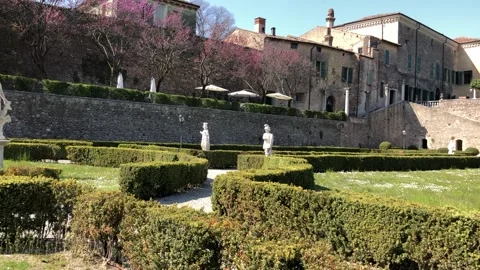 Italian Garden and statue in Volta Mantovana and Stock Footage 158366757