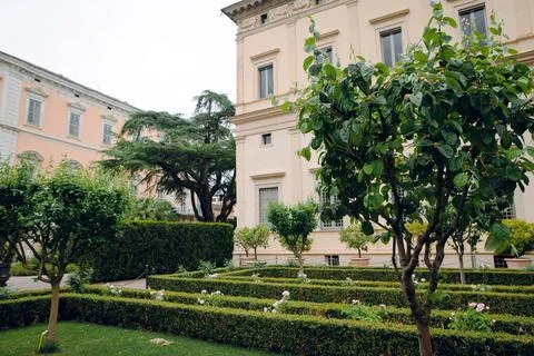 Italian Garden with Villa Stock Photos