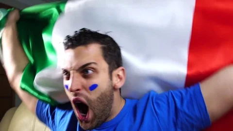 Italian Guy Celebrating with Italy Flag Stock Footage