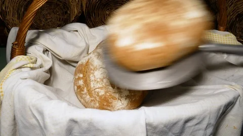 Italian homemade bread in brick oven Stock Footage