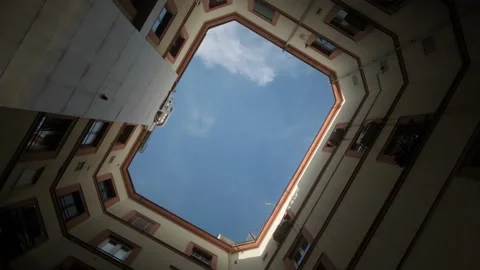 Italian inner courtyard view from below. Stock Footage 198739737
