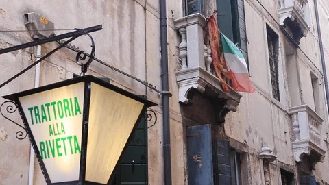 Italian Lamp Post &amp; Flag Stock Footage 104865025
