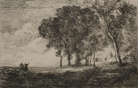Italian Landscape, c. 1865. Jean Baptiste Camille Corot (French, 1796-1875).. Stock Illustration
