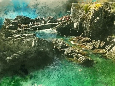 Italian landscape, watercolor painting. Stock Illustration