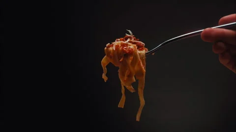 Italian Linguini on a Fork Stock Footage 254910900