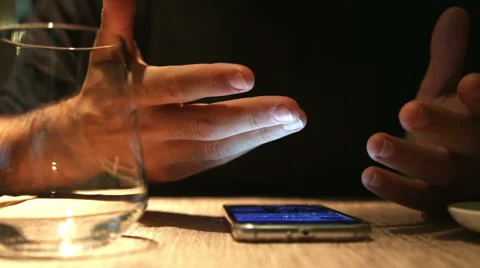 Italian man gesticulate while is speaking and waiting food at restaurant Stock-Footage 56088701