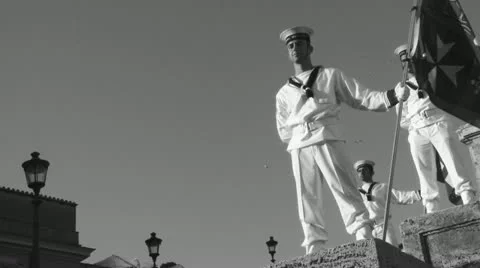 Italian Navy parade in Rome (11) B & W Stock Footage