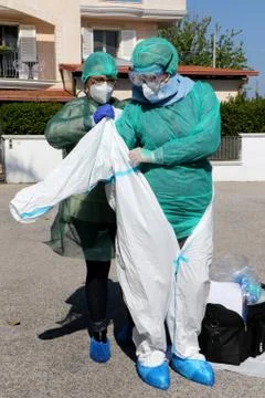 Italian nurses make a tampon for coronavirus at home Stock Photos