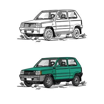 Italian panda small car vector outline illustration Stock Illustration