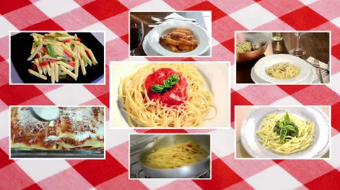 Italian pasta, composition with tablecloth Video stock 32693597
