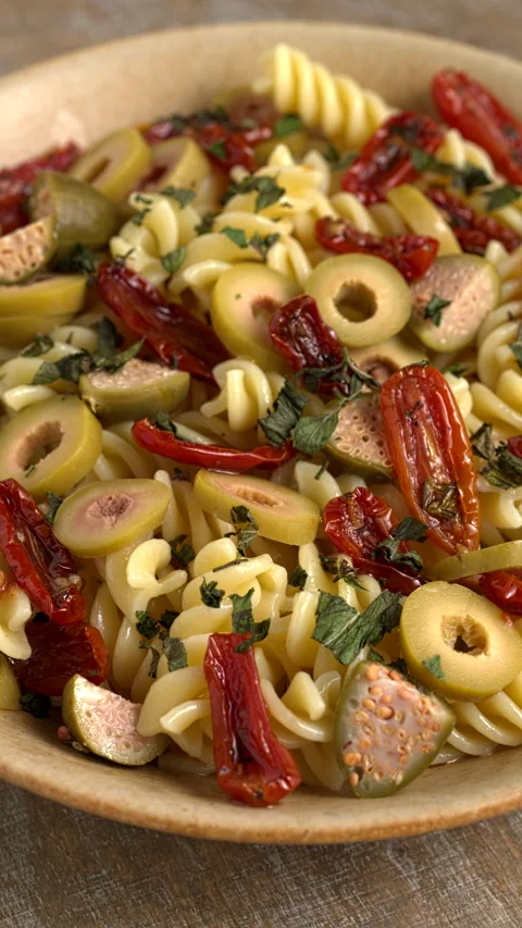 Italian pasta fredda. Vertical video. Stock Footage 283449953