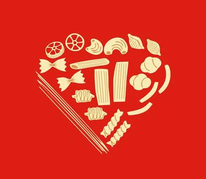 Italian pasta pattern shaped like heart Stock Illustration