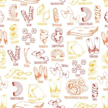 Italian pasta vector seamless pattern Stock Illustration