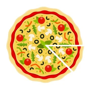 Italian Pizza with a cut triangular piece flat icon vector isolated Illustrazione stock
