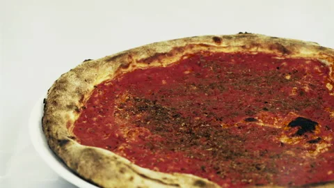Italian Pizza Display rotating in front of camera Stock Footage 252040622