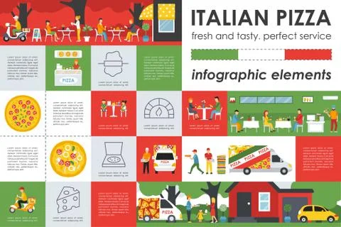 Italian Pizza infographic elements. Flat  concept web vector illustration Stock Illustration