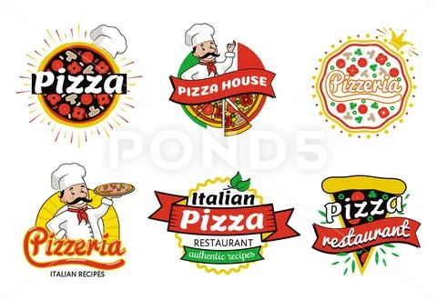 Italian Pizza Restaurant Logos Vector Illustration Stock Illustration