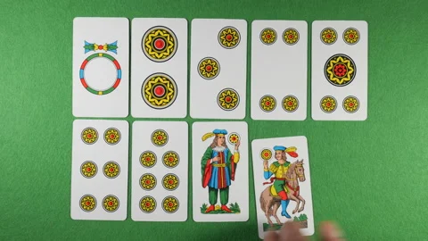 Italian playing cards, Romagna deck coins suit Stock Footage 234348272