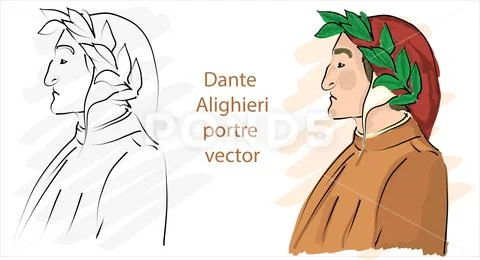 Italian poet Dante Alighieri portrait vector cartoon Royalty Free