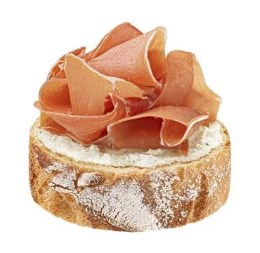 Italian prosciutto crudo or spanish jamon isolated on white background Stock Photos