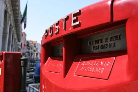 Italian red postbox close up angle. 写真素材