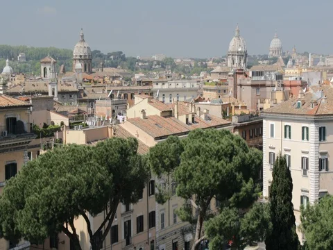 Italian square with traffic and trees Stock Footage 74487353