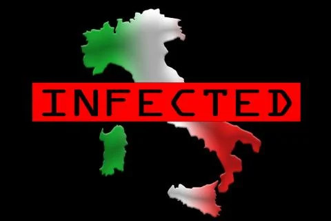Italian state map with flag colors and text INFECTED 스톡 일러스트
