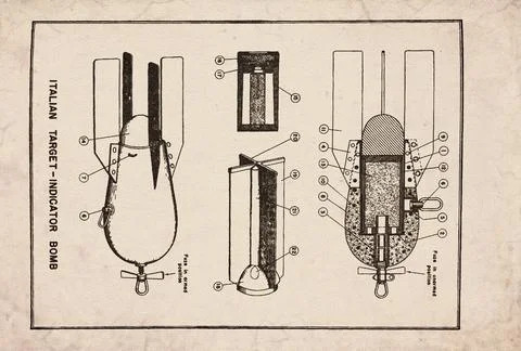 Italian Target Indicator Bomb Technical Schematic Document Stock Illustration
