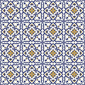 Italian tile pattern vector seamless with vintage flower ornaments Stock Illustration