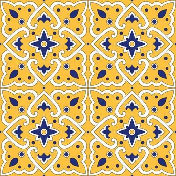 Italian tile pattern vector seamless with yellow ornaments Stock Illustration