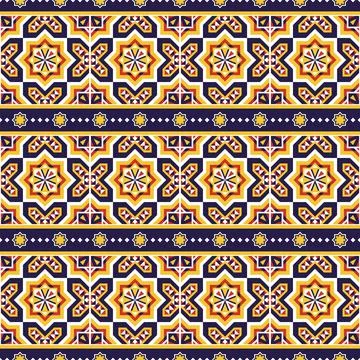 Italian tile pattern vector seamless with border arabesque ornaments. Sicily 스톡 일러스트