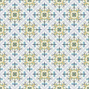 Italian tile pattern vector seamless with vintage ornaments. Portuguese azu.. Stock Illustration