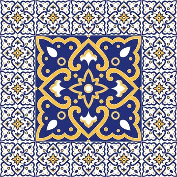 Italian tile pattern vector with vintage floral ornaments Stock Illustration