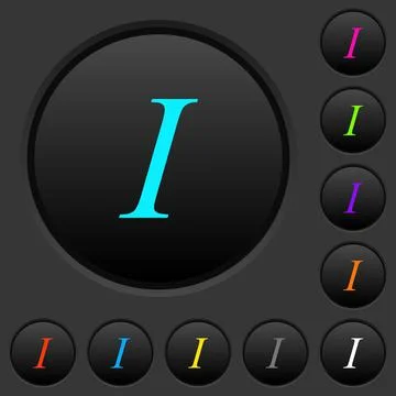 Italic font type dark push buttons with color icons Ilustración de archivo