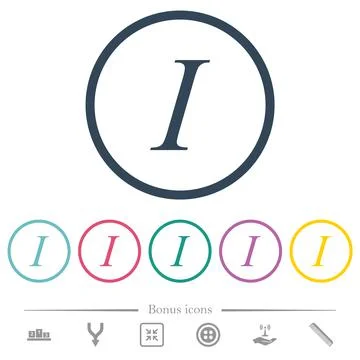 Italic font type flat color icons in round outlines Illustrazione stock