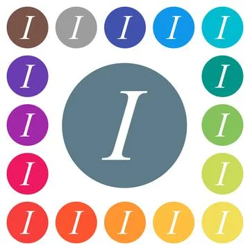 Italic font type flat white icons on round color backgrounds Ilustración de archivo