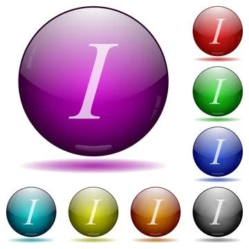 Italic font type glass sphere buttons Ilustración de archivo
