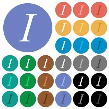 Italic font type round flat multi colored icons Ilustración de archivo