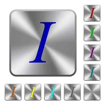 Italic font type rounded square steel buttons Illustrazione stock